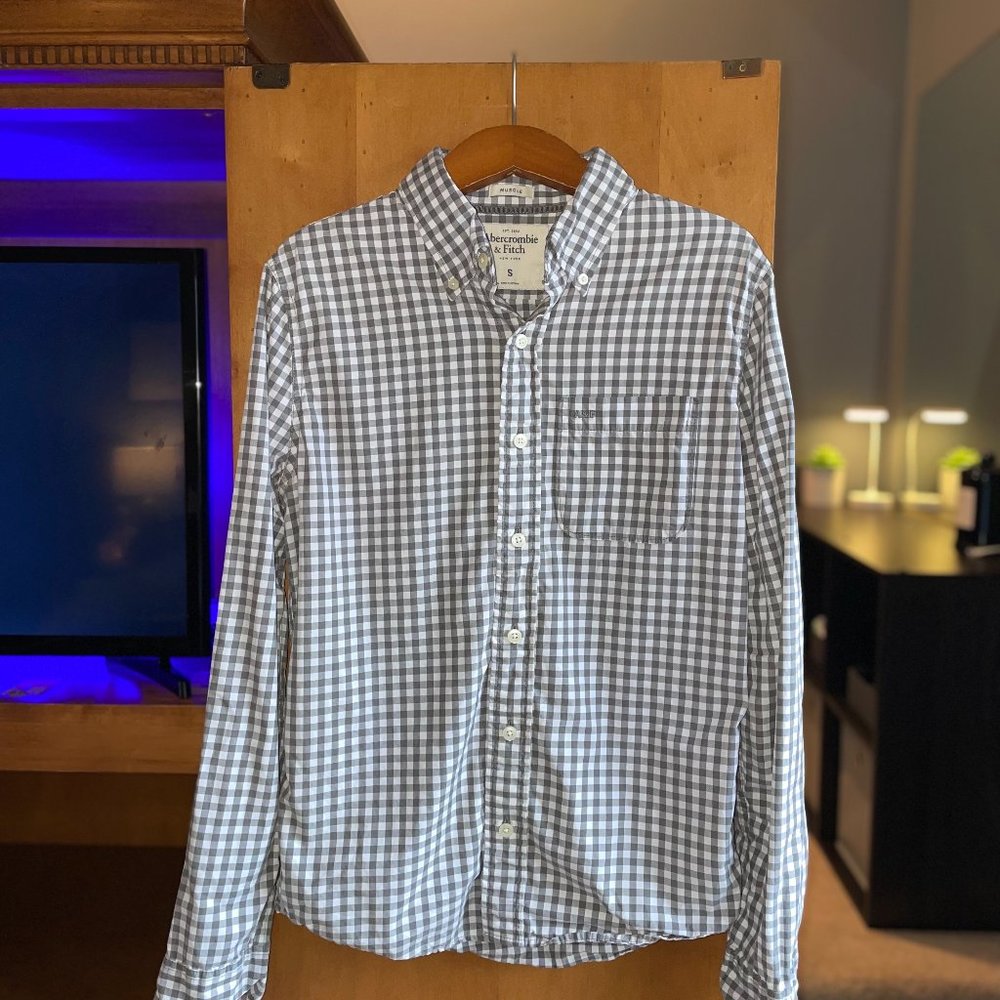 Men's Abercrombie & Fitch Gray/White Checkered Button Down Shirt | Size Small